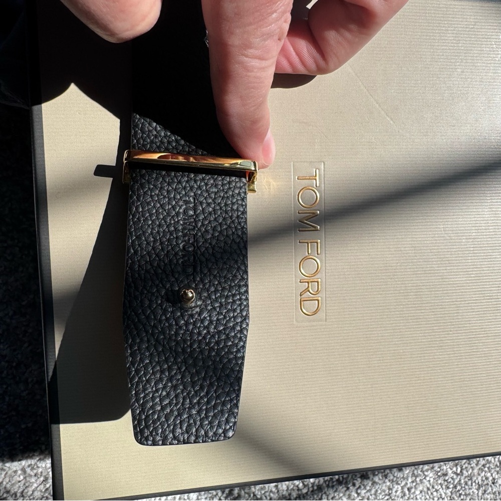 Tom Ford reversible T icon leather Brown/back Pebbled Belt with Gold - size 95 - Picture 5 of 5